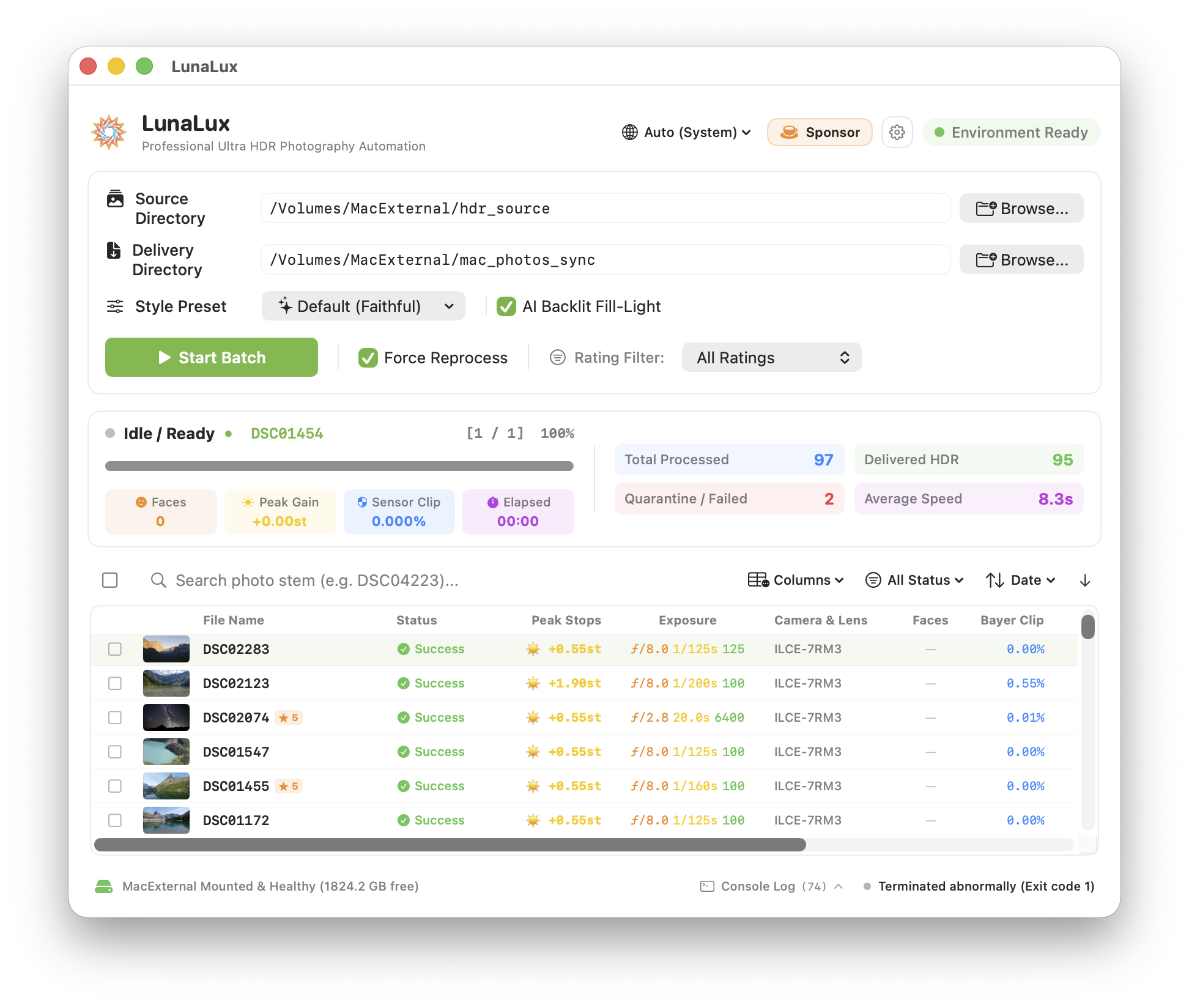 LunaLux Native macOS Interface